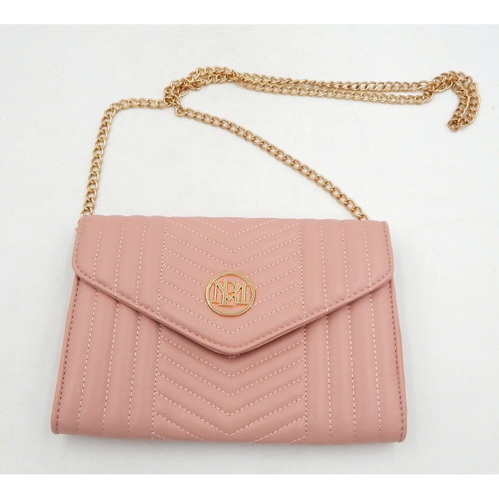 Badgley Mischka Blush V Quilted Center Large Crossbody Pink Chain Strap